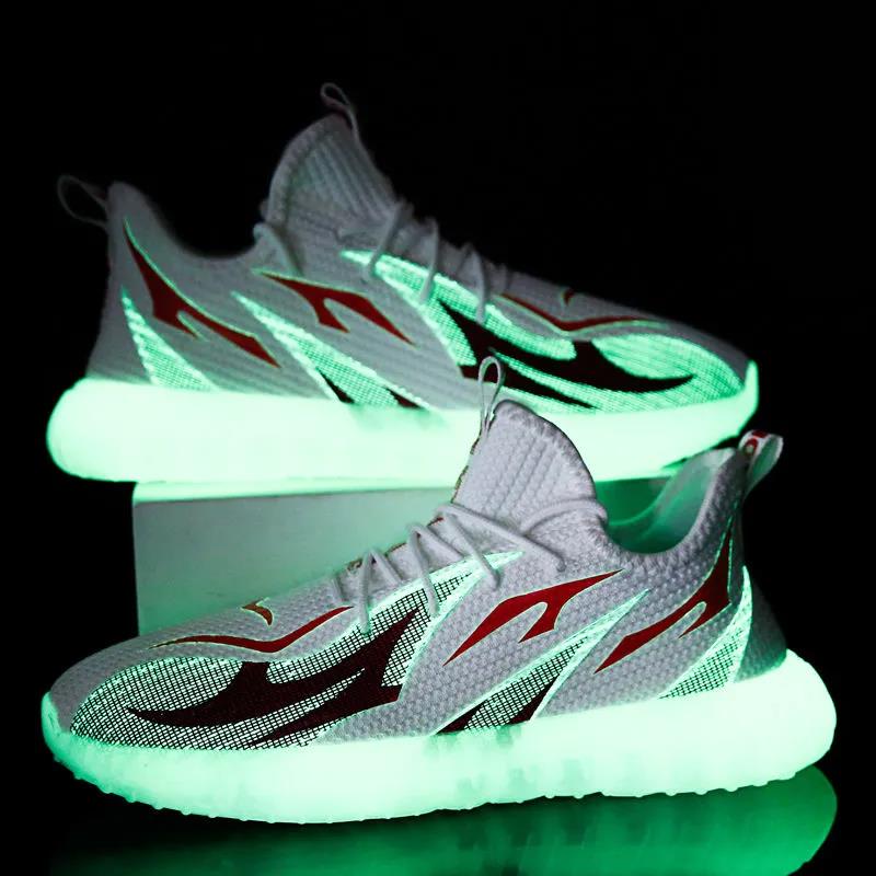 Men's Luminous Gypsophila Fluorescent Coconut Shoes Flying Woven Breathable Casual Sneakers Male Student Running Net Shoes