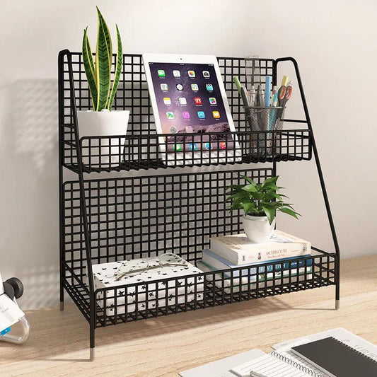 Desktop Shelf Storage Office Finishing Rack Bedside Bay Window Table Multi-layer Wrought Iron Desk Small Book Shelf