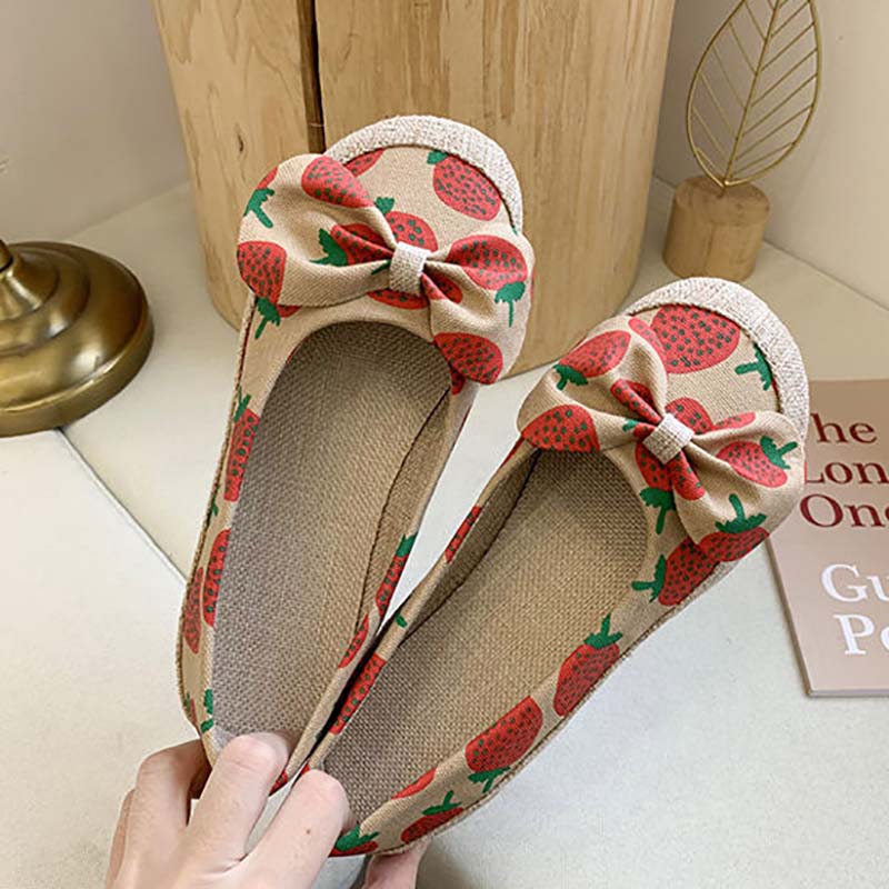 Single Shoes Women's Spring and Summer Korean Version of All-match Pump Flat Shoes Retro Strawberry Women's Shoes Peas Shoes