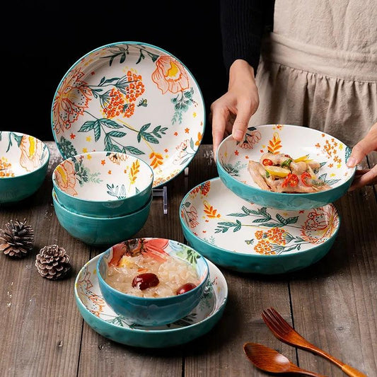 Ceramic Underglaze Painted Creative Household Plate Rice Plate Dinner Plate Disc Household Ceramic Disc