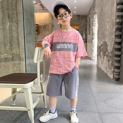 2 Pcs Children Summer Clothes Set Boys T Shirt + Pants Casual Sports Suits 6 8 10 12 13 14 Years Kids Clothing Casual Tracksuit