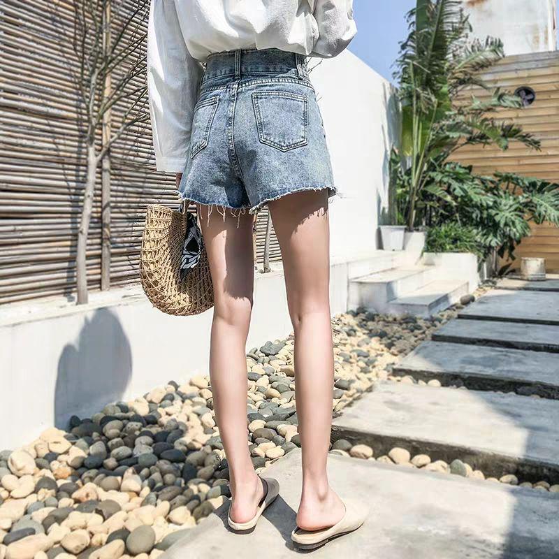 WTEMPO Double Buckle Denim Shorts Women Version of The High Waist Was Thin and Loose Wild A-line Wide Legs