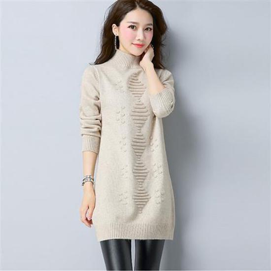 Women Winter Fall Turtleneck Knitwears Dresses Long Knitted Solid Color Sweater Skirt Thick