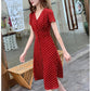 Vintage Dress French Style Polka Dot Midi Dress Long Sleeve High Waisted Retro Holiday Dress Women