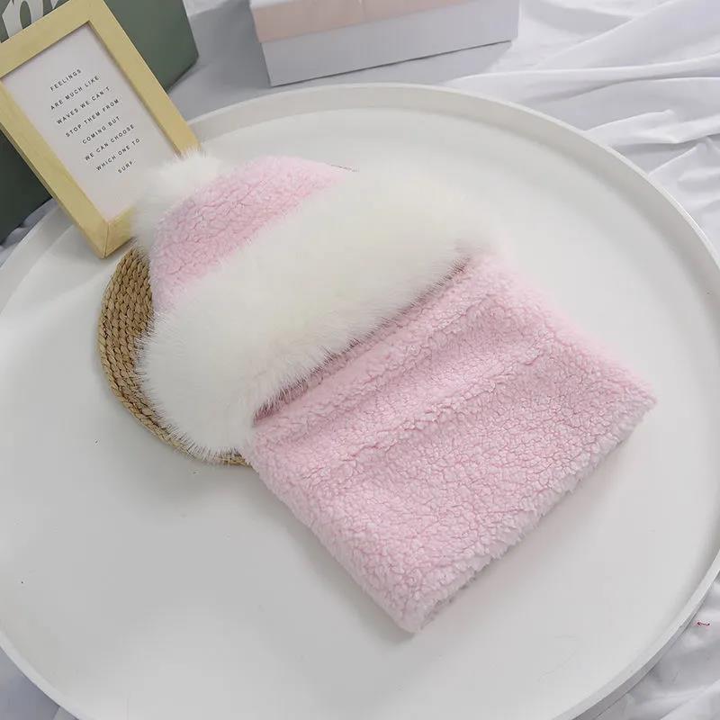 Women's Winter Plus Velvet Thick Windproof Hat Knitted Woolen Hat Scarf One