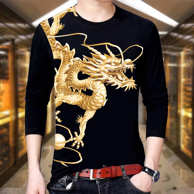 Spring and Autumn Long-sleeved T-shirt 3D Printing Men's Large Size T-shirt Men's Round Neck T-shirt