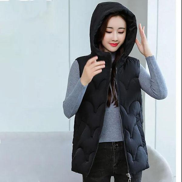 Autumn Winter Sleeveless Fashion Padded Jacket Loose Casual Slim Fit Warm Short Plus Size Hooded Waistcoat Vest Vest Thick Padded Jacket Women Outwear