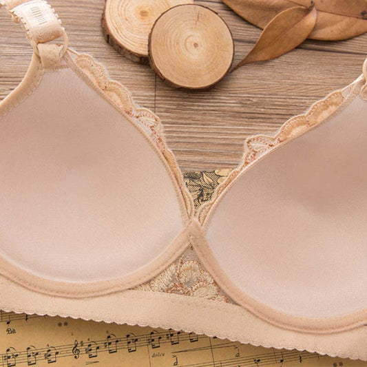 Gather Thin Section No Steel Ring Bra Ladies Anti-sagging Breasts Sexy Adjustable Embroidered Bra