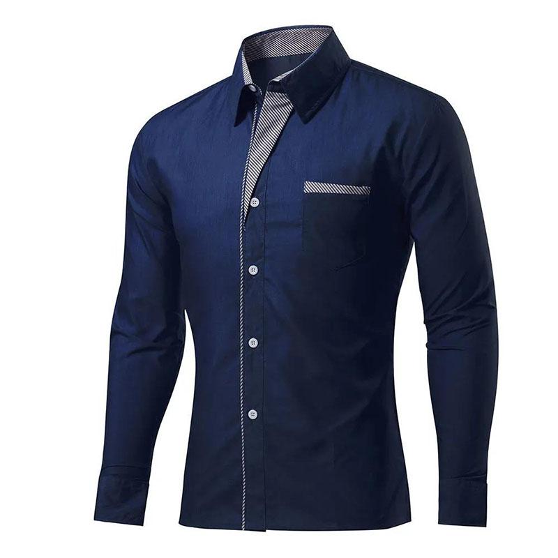 Cotton Shirt Men Tees Slim T-shirts Solid Color Button Up Overshirt Stretch Undies Casual Long Sleeve Cardigan Korean Clothes