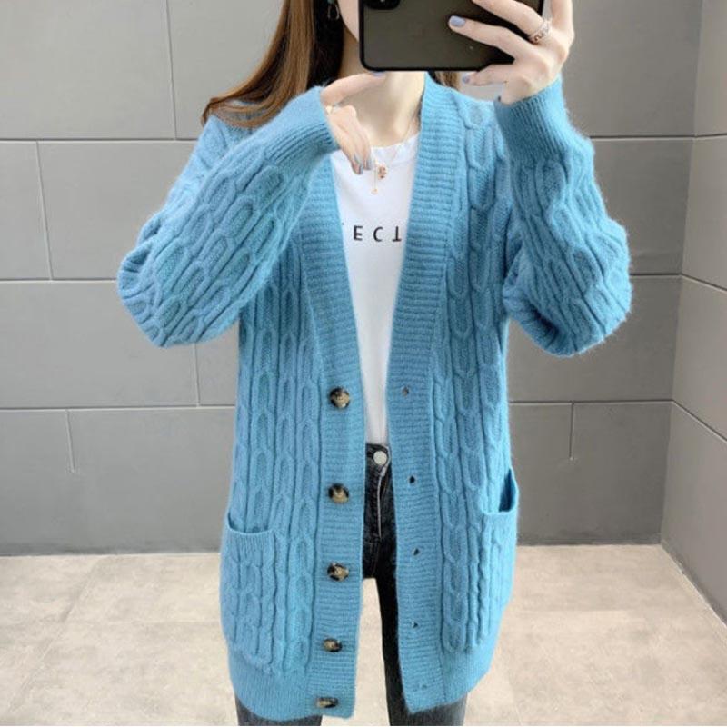 Women's Loose All-match Mid-length Knitted Sweater Cardigan Sweater Coat In Spring and Autumn