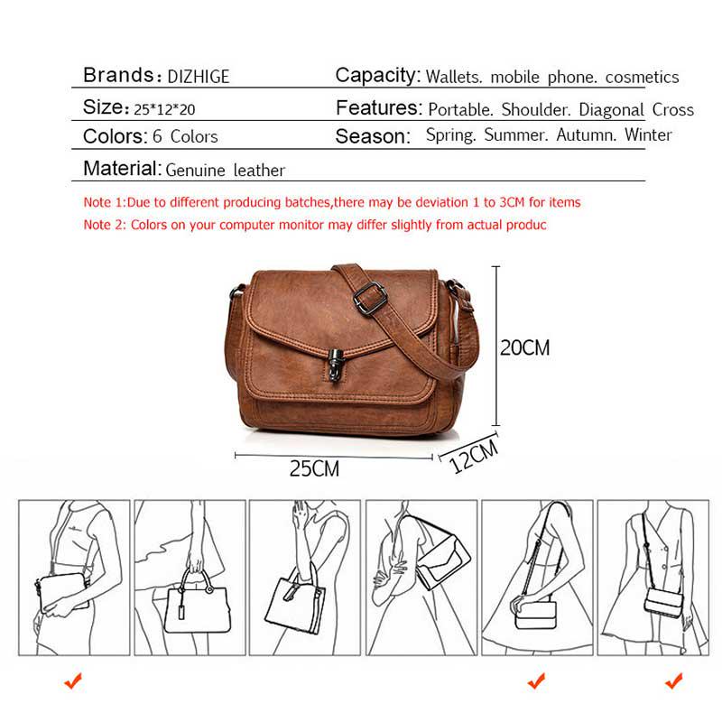 Brand High Quality Genuine Leather Handbags Crossbody Woman Messenger Bags Real Cowhide Ladies