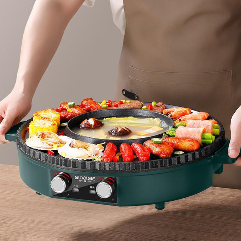 Barbecue Plate Household Frying-shabu Barbecue Mandarin Duck Pot All-in-one Electric Barbecue Grill Indoor Smokeless Barbecue Machine