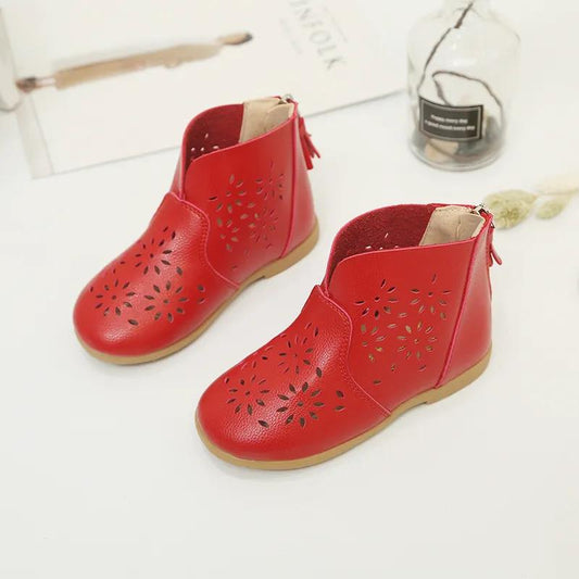 Girls Shoes Girls Spring Summer Soft Sole Low Heel Princess Shoes Solid Color Anti-slip Hollow Out Medium Top Shoes