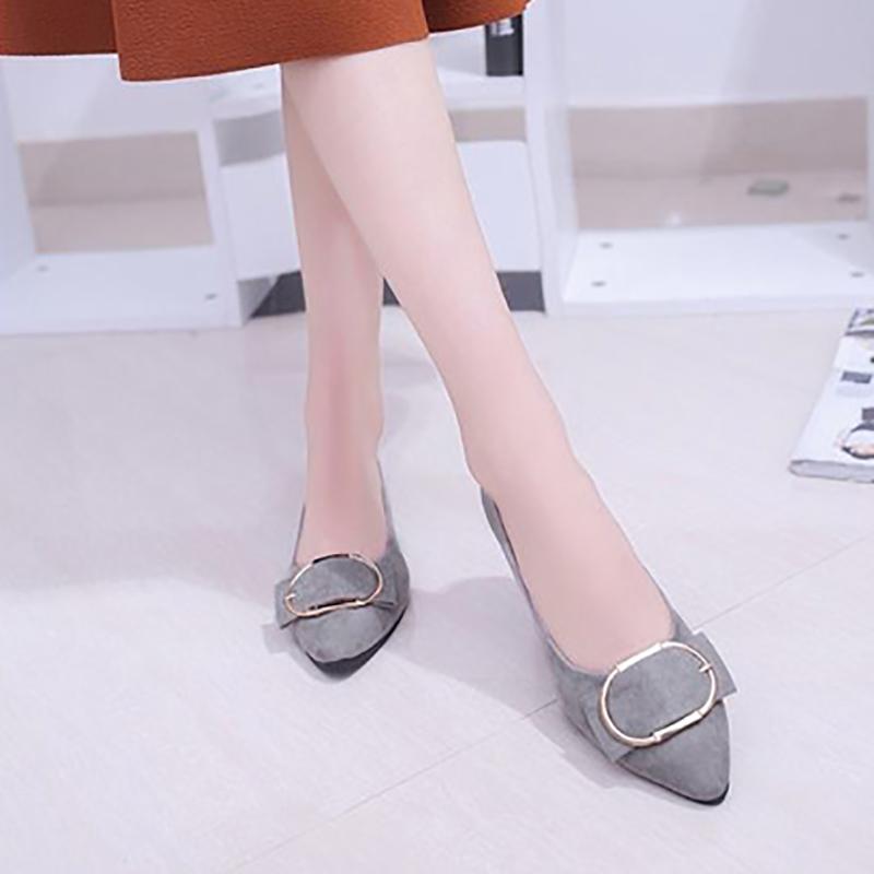 Korean Style Spring Pointed Toe Shoes All-match Square Buckle Women's Shoes Flat Heel Flat Shallow Mouth Comfortable Casual Large Size Women's Shoes