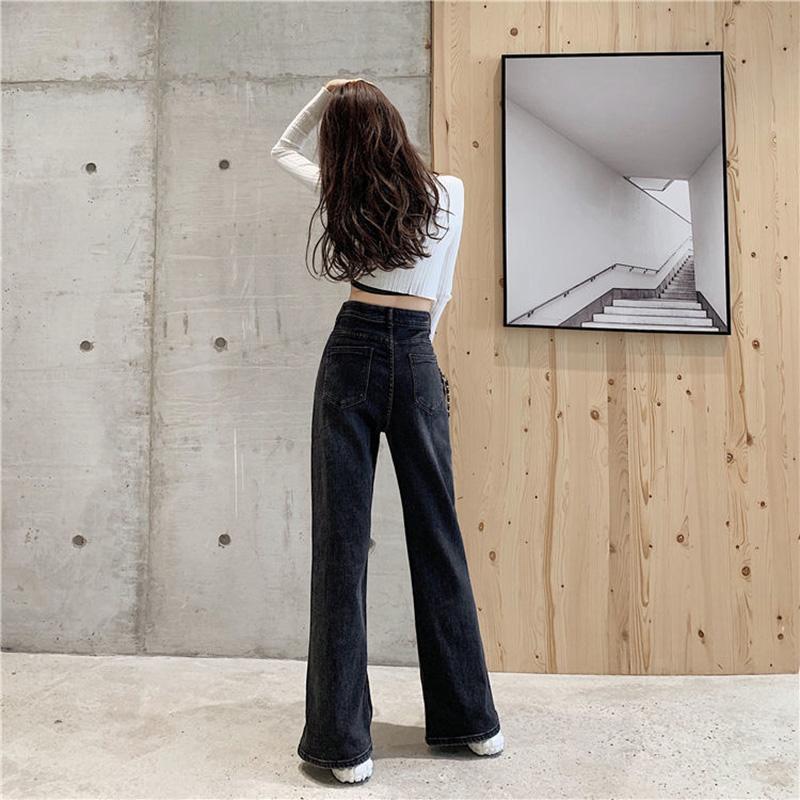 WTEMPO Split Jeans Women's High Loose Casual Washed Denim Straight Long Wide Leg Pants