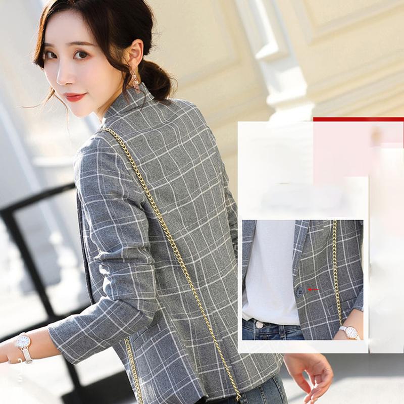 Plaid Jacket Breathable Thin Blazer Temperament Retro All-match Long-sleeved Blouse Women's Self-cultivation Suit Jacket Can Be Worn At Work