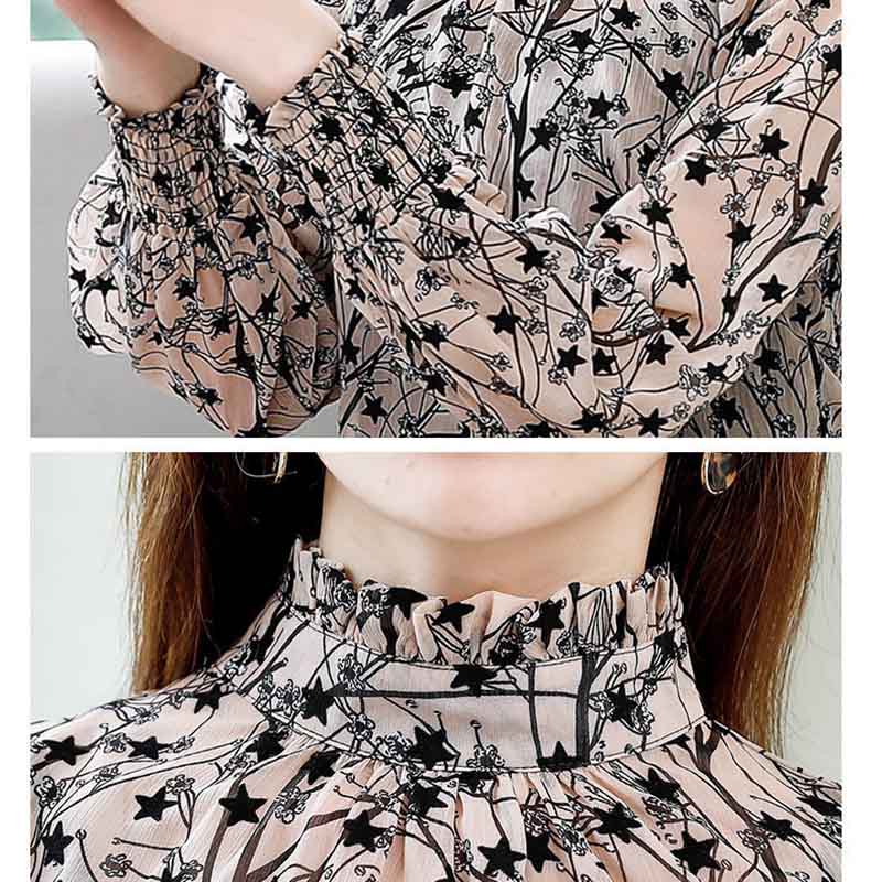 Floral Shirt Women's Long-sleeved Bottoming Shirt Western Style Small Shirt Temperament Loose Chiffon Top