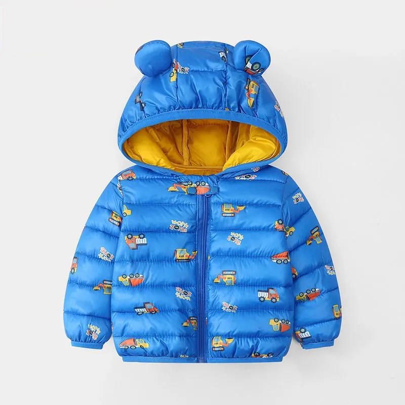 Short Middle and Small Children's Padded Jacket Printed Jackets Newborn Padded Coat Lightweight Down Jacket Plus Velvet Thick Warm Top