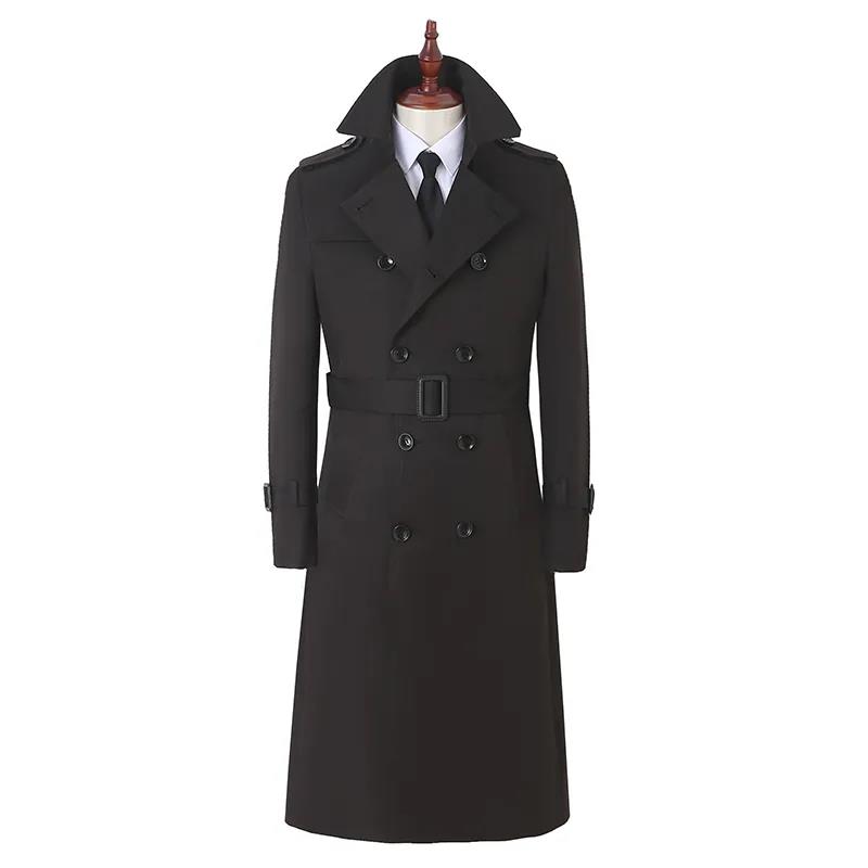 Long Over The Knee Cashmere Windbreaker V-neck Solid Color Robe Casual Slim Coat Gentleman Button Jacket Spring