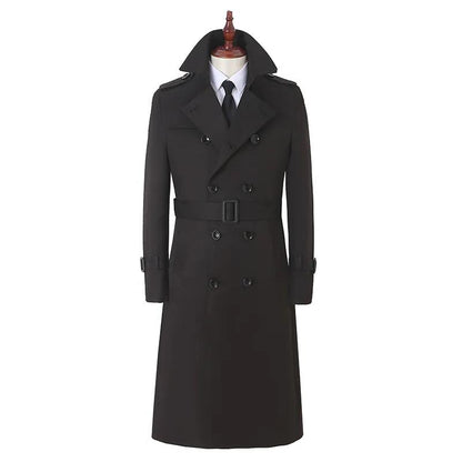 Long Over The Knee Cashmere Windbreaker V-neck Solid Color Robe Casual Slim Coat Gentleman Button Jacket Spring