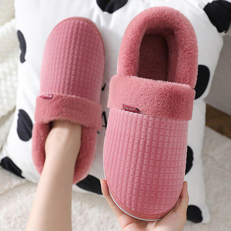 Indoor Slippers for Men Winter Velvet Man Slippers Warm Short Plush Slippers Non-slip Bedroom Slippers Home Couple Soft Shoes