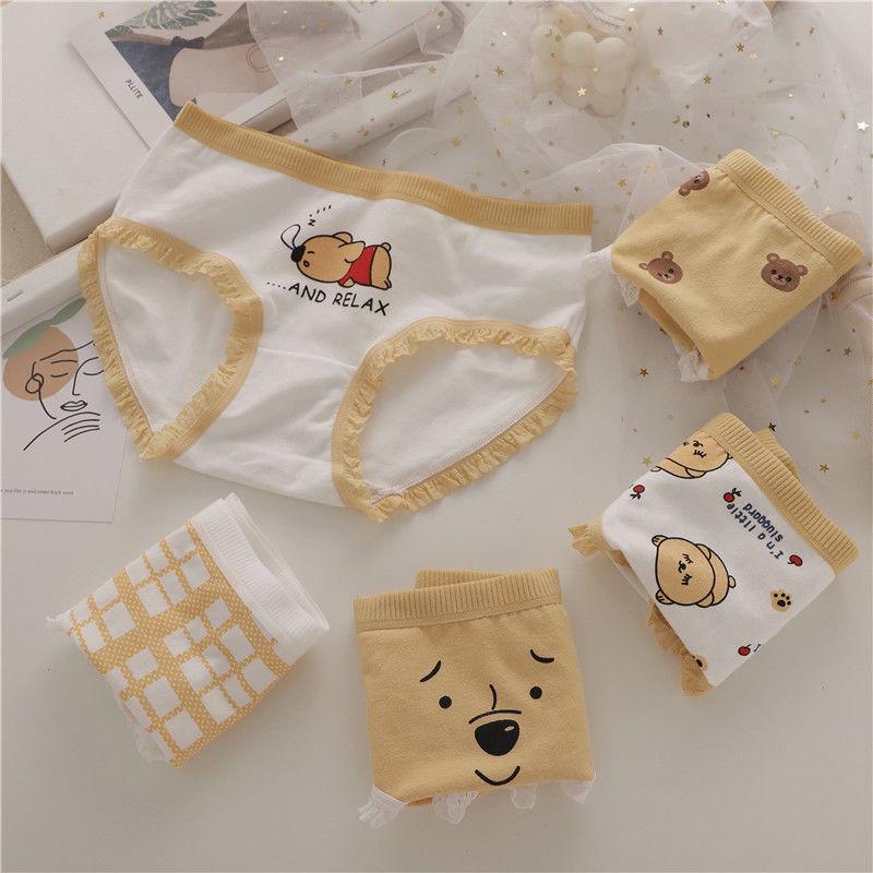 5 Pairs of Women's Plus Size Cotton Underwear Student Cartoon Breathable Cotton Crotch Underwear Girl Japanese Briefs