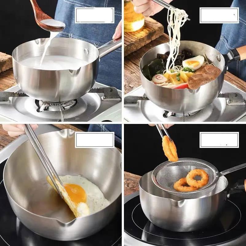 Stainless Steel Snow Pan Uncoated Thickened Milk Pot Soup Pot Complementary Food Milk Noodle Pot Induction Cooker Universal Non-stick Pan