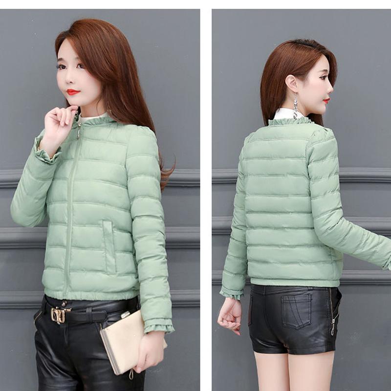 Autumn and Winter Light and Hoodless Down Padded Jacket Women's Slim Short Plus Size Warm Cotton Jacket Simple and Generous All-match Cotton Jacket