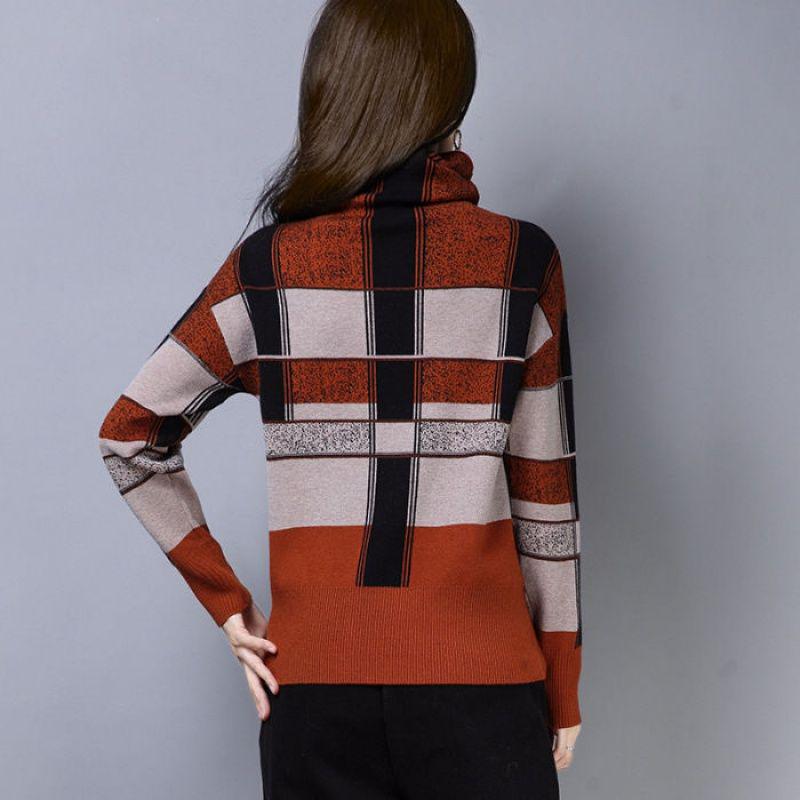 Autumn Winter Plaid Turtleneck Sweater Women Short Thick Pullover Sweater All-match Bottoming Shirt Jumper Top