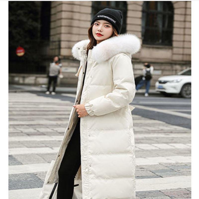 Down Jacket Winter Ladies Fashion Korean Big Fur Collar Thick Warm Hooded Mid-length Plus Size Cotton Jacket