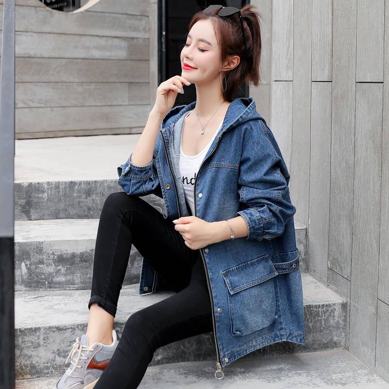 Autumn Winter Women Hooded Denim Jacket Harajuku Wind Jean Jacket Loose Long Sleeve Female Coats