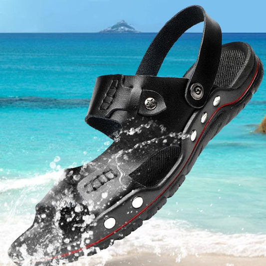 Summer Men's Leather Non-slip Beach Shoes Casual Sandals and Slippers