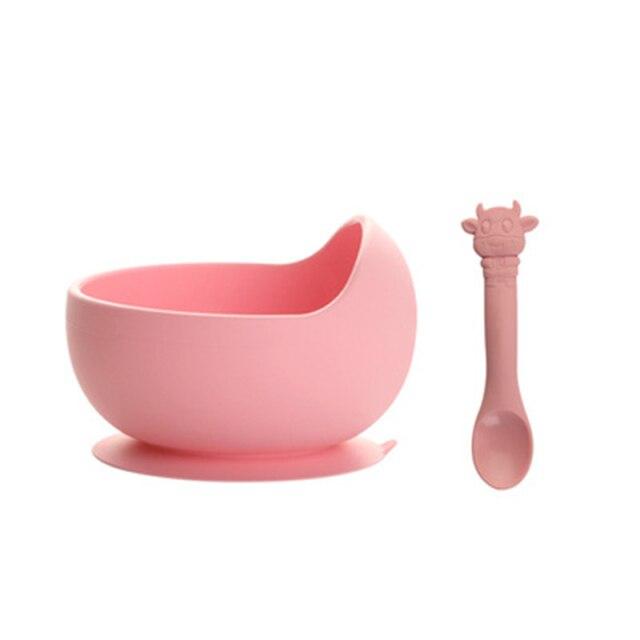 Baby Show Children Tableware Food Grade Silicone Suction Cup Bowl and Cartoon Spoon Sets Solid Feeding Tableware Baby Goods