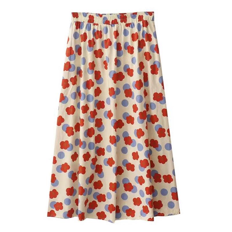 Women Skirts Female Summer Casual A-line Skirt Thin Elastic High Waist Skirts Vintage Loose Long Chiffon Floral Skirt