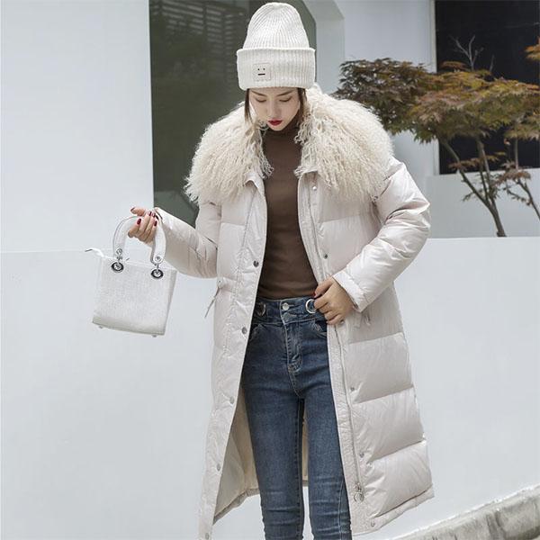 Winter All-match Down Jacket Plus Size White Duck Down Jacket Women's Mid-length Thin and Thick Fur Collar Jacket