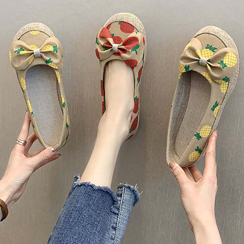 Single Shoes Women's Spring and Summer Korean Version of All-match Pump Flat Shoes Retro Strawberry Women's Shoes Peas Shoes