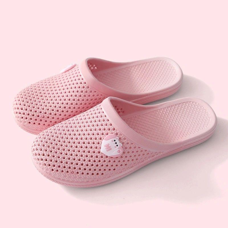 Hole Sandals Slippers Women's Summer Home Non-slip Baotou Outer Wear Bathroom Home Plastic Half-drag Summer Flat Sandals