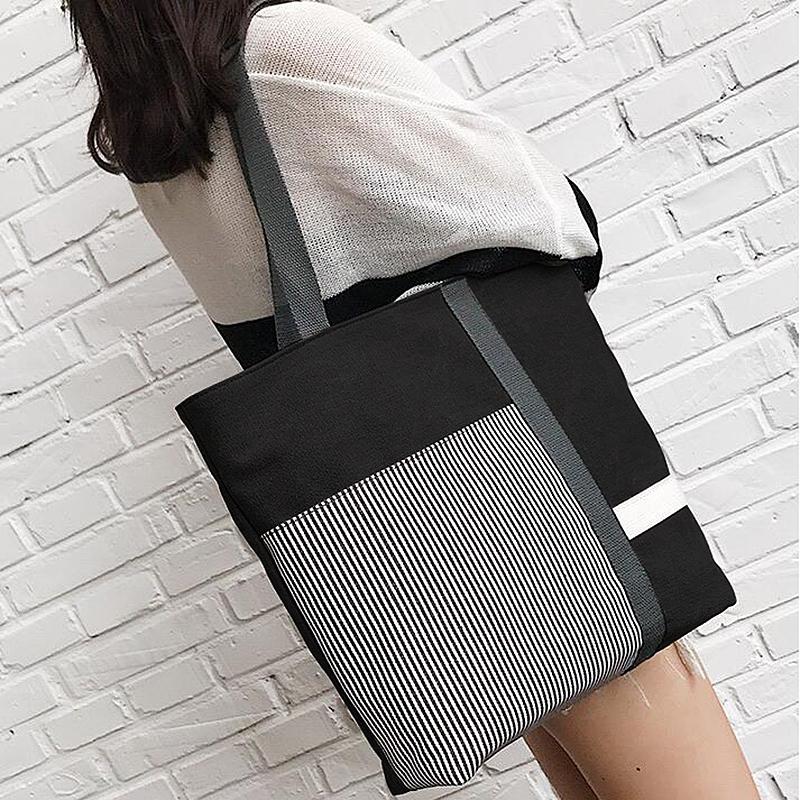 Women Large Capacity Canvas Bags Shoulder Stitched Tote Shopper Handbag Simple Hobo Bags 1Pcs Travel Casual Daily