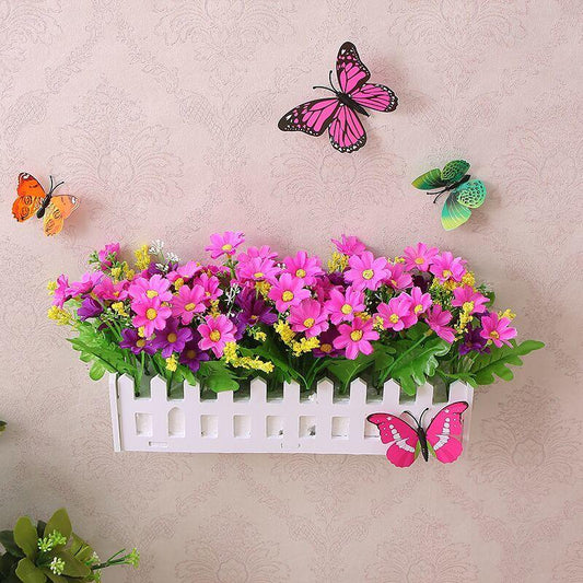 Simulation Fake Flower Plastic Flower Fence Floral Set Wall Hanging Flower Basket Simulation Green Grass Small Potted Ornaments