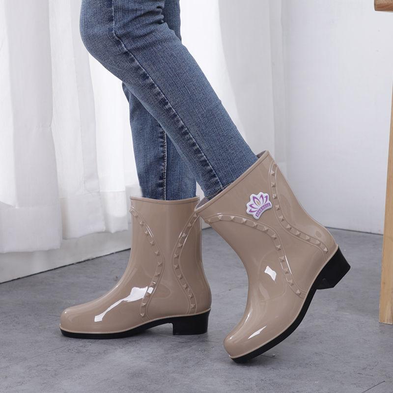 Rain boots Women's Waterproof Shoes Adult Fashion Middle Tube Non-slip Rain Boots Kitchen Car Wash Rubber Shoes