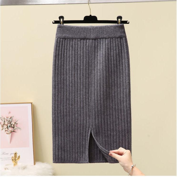 Thick Split Knit Skirt Women Tight Elastic Bodycon Skirt Autumn Winter Mini Pencil Skirt