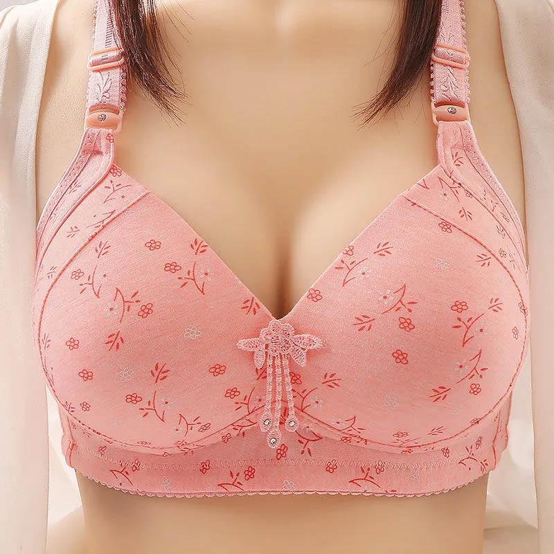 Ladies Pure Cotton Large Size Thin Underwear Anti-sagging Bra No Steel Ring Gathering Breathable Sexy Fashion Printing Pattern Bra