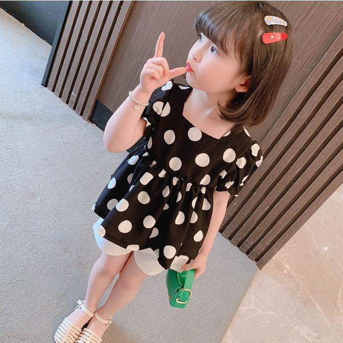 2PCS Children Clothing Set Spring Summer Girls Printing Suits Dot Short Sleeve Ruffle Tops + Pants Clothing Set