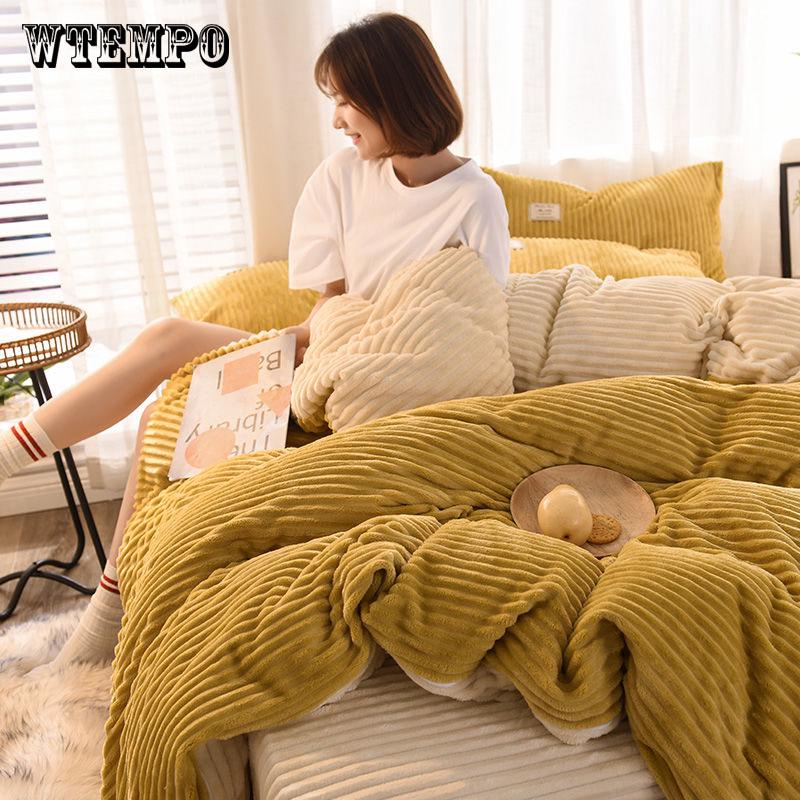 Home Bedding 4pcs Flat Sheet Set Winter Velvet Bed Linen Set Sheet Duvet Cover Set Bedclothes