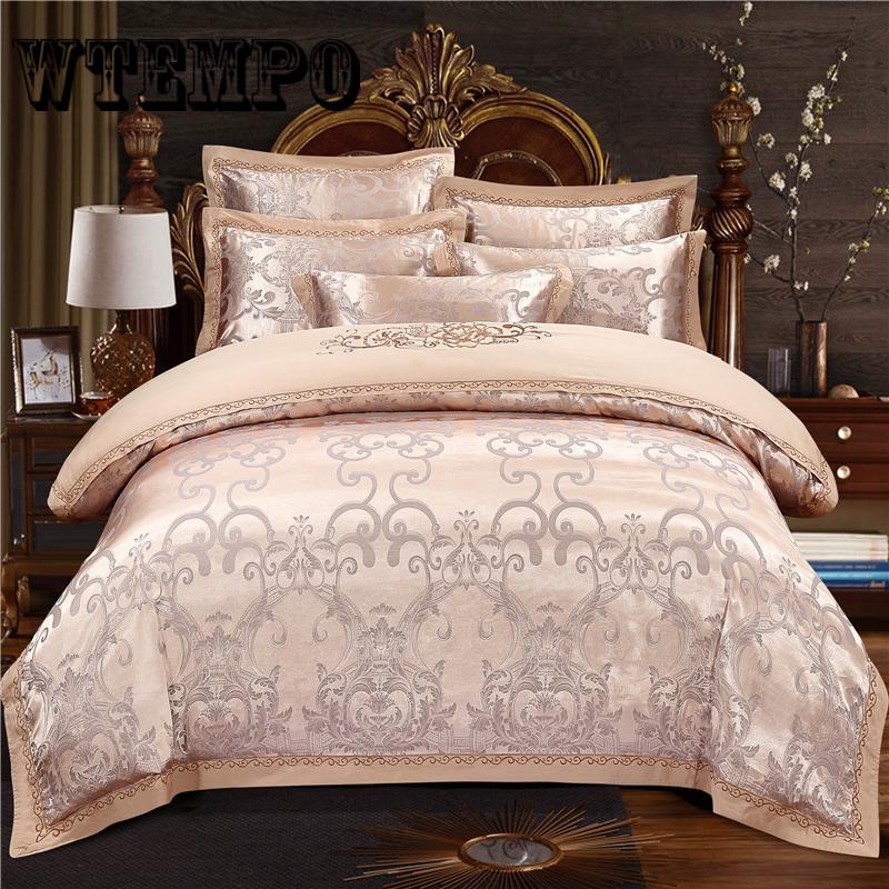 4pcs Home Textile Wedding Jacquard Silk Bedding Set Luxury Satin Quilt/Duvet Cover  Queen/king Size Bedclothes