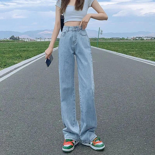 Wide Legs and High Waist Jeans for Woman Loose Straight-leg Trousers  Denim Pants Blue Thin Jeans Summer