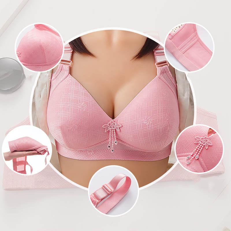 Women Beautiful Back Anti-glare Plus Size Thin Section Side Collection Without Steel Ring Gather Jacquard Fashion Style Cotton Soft Bra