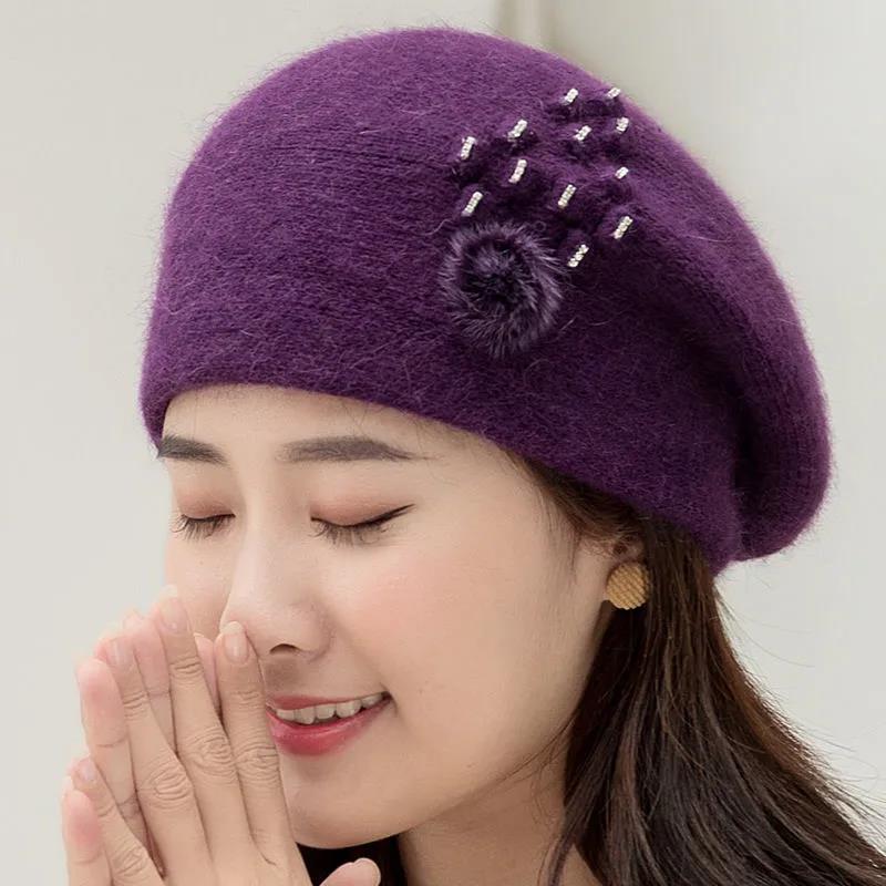 Beret Female Rabbit Fur Hat Autumn and Winter Outdoor Double-layer Thickened Wool Cap Ear Protection Warm Head Cap