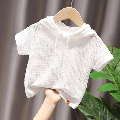 Summer Kids Cute Solid T Shirts Short Sleeve Tops Korean Style  Loose Hollow Out T Shirts for Children Girls and Boys