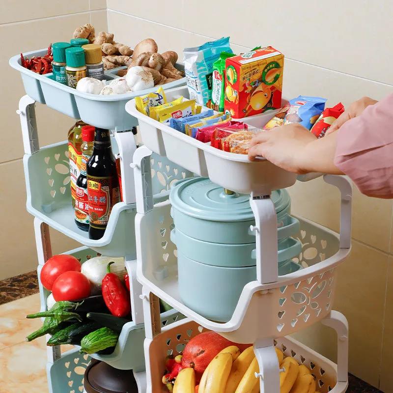 4-layer Cabinet Storage Shelf Floor Shelf Storage Rack Multifunctional Vegetable Fruit Storage Basket Snack Toy Holder Household Kitchen Organizers